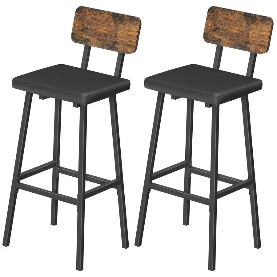

Black Bar Stools, Set of 2 PU Upholstered Tall Bar Stools, Kitchen Breakfast Stools with Footrests, Bar Chairs, for Kitchen, Din