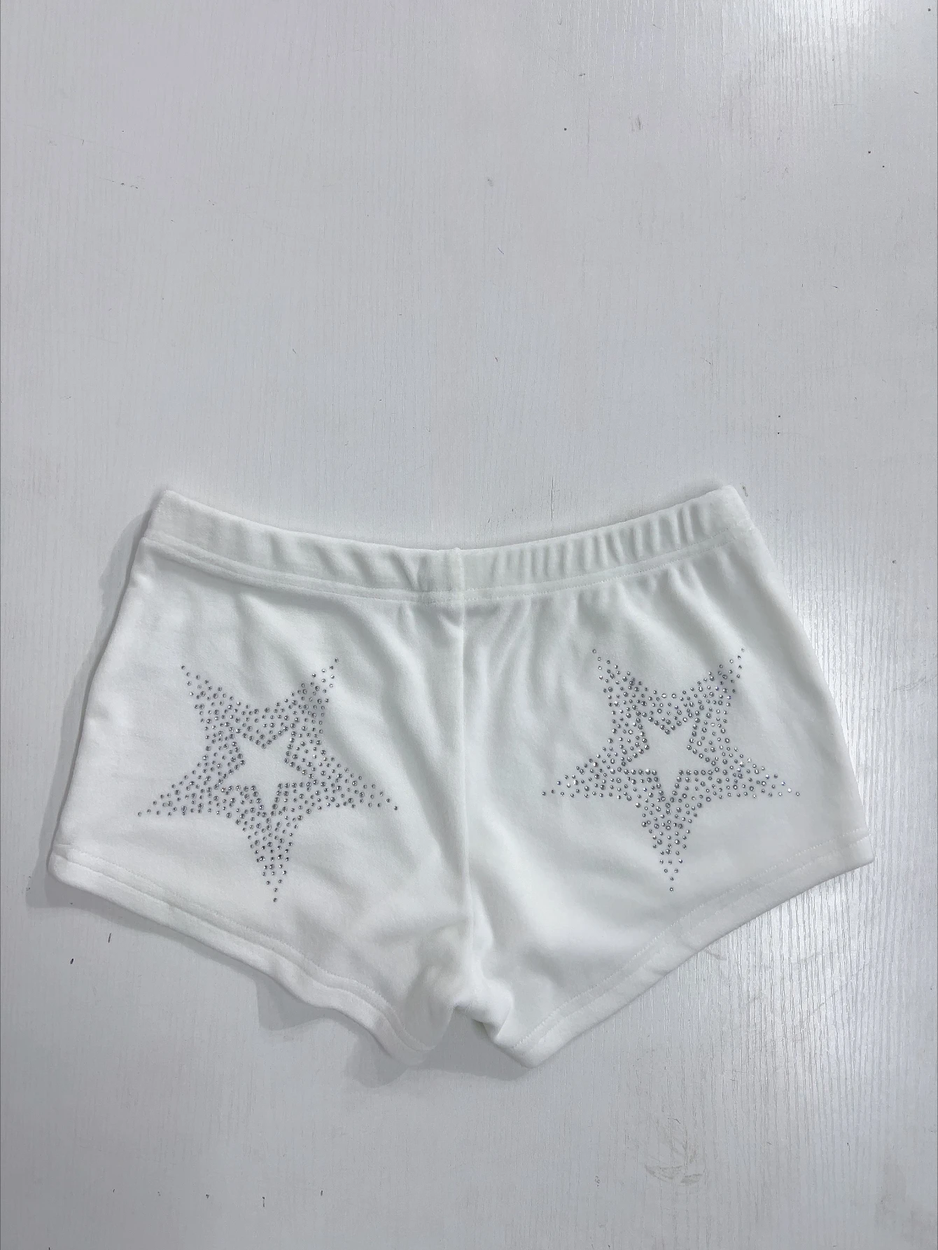 Damen Y2K Sommer Streetwear Gyaru Goth Strass-Stern Micro Coquette Acubi Shorts Tiefsitzende Kurze Hot Pants 2000er Alt-Kleidung – Detail 3
