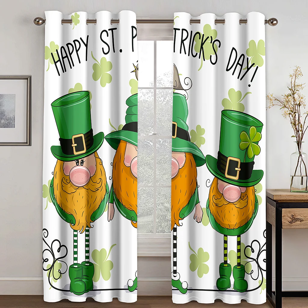 3D Digital Print Window Curtain, Cartoon, Cute for St. Patrick's Day, Green Elf Room, Cabinet Decoration Bedroom Shade Curtain