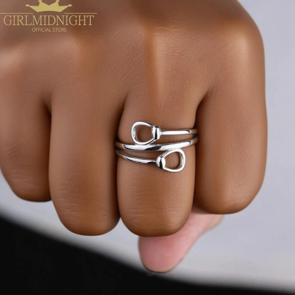 

2025 New Fashion High Polishing 925 Sterling Silver Horse Love Snaffle Bit Ring for Women Lover Finger Jewelry
