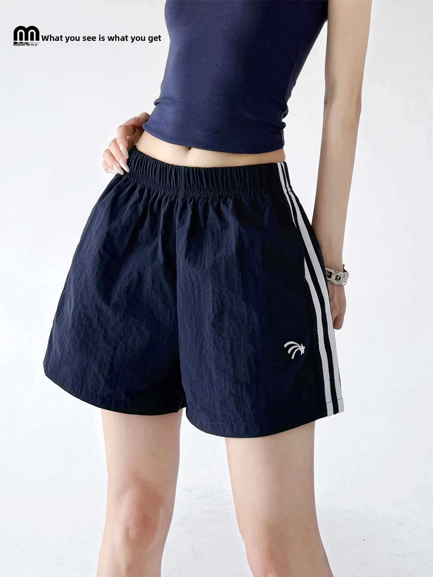 

Basic Sporty Women's Shorts Casual Slimming High Waist Nylon Wide Leg Pants Summer Fashion High-End Feelings Hot Pants