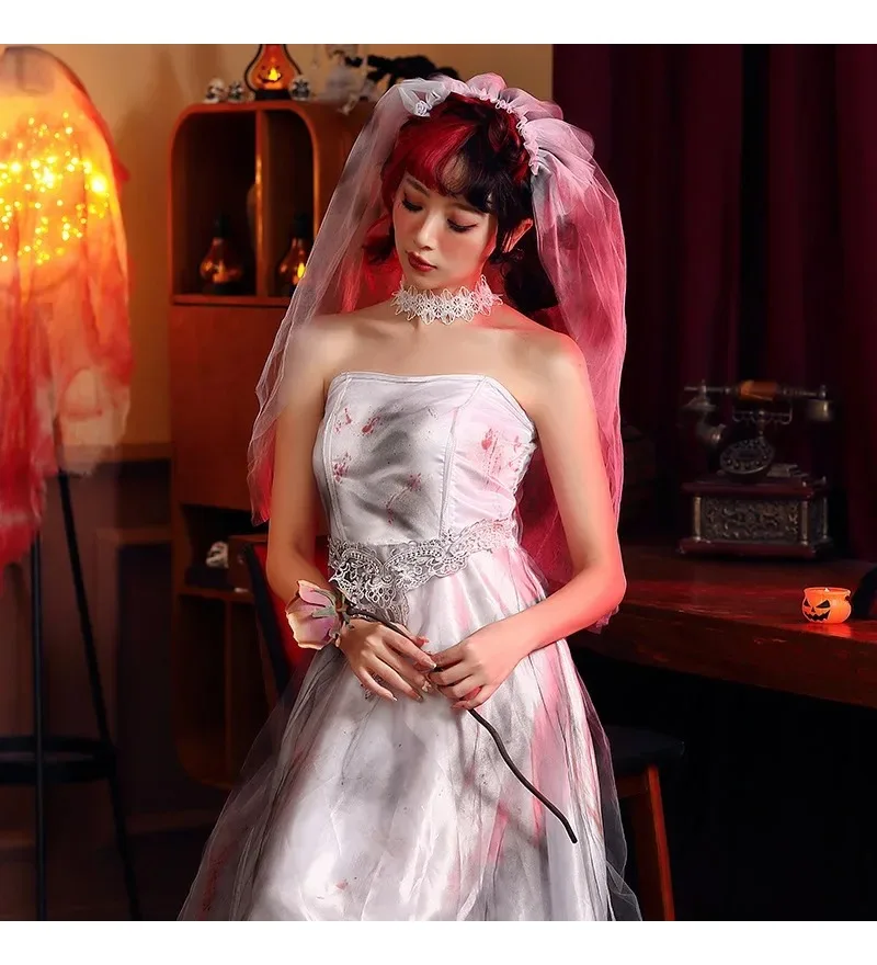 Adult Corpse Bride Costume Classic Long Creepy Zombie Women's Roleplay Cosplay Carnival Halloween Fancy Party Dress - view 2