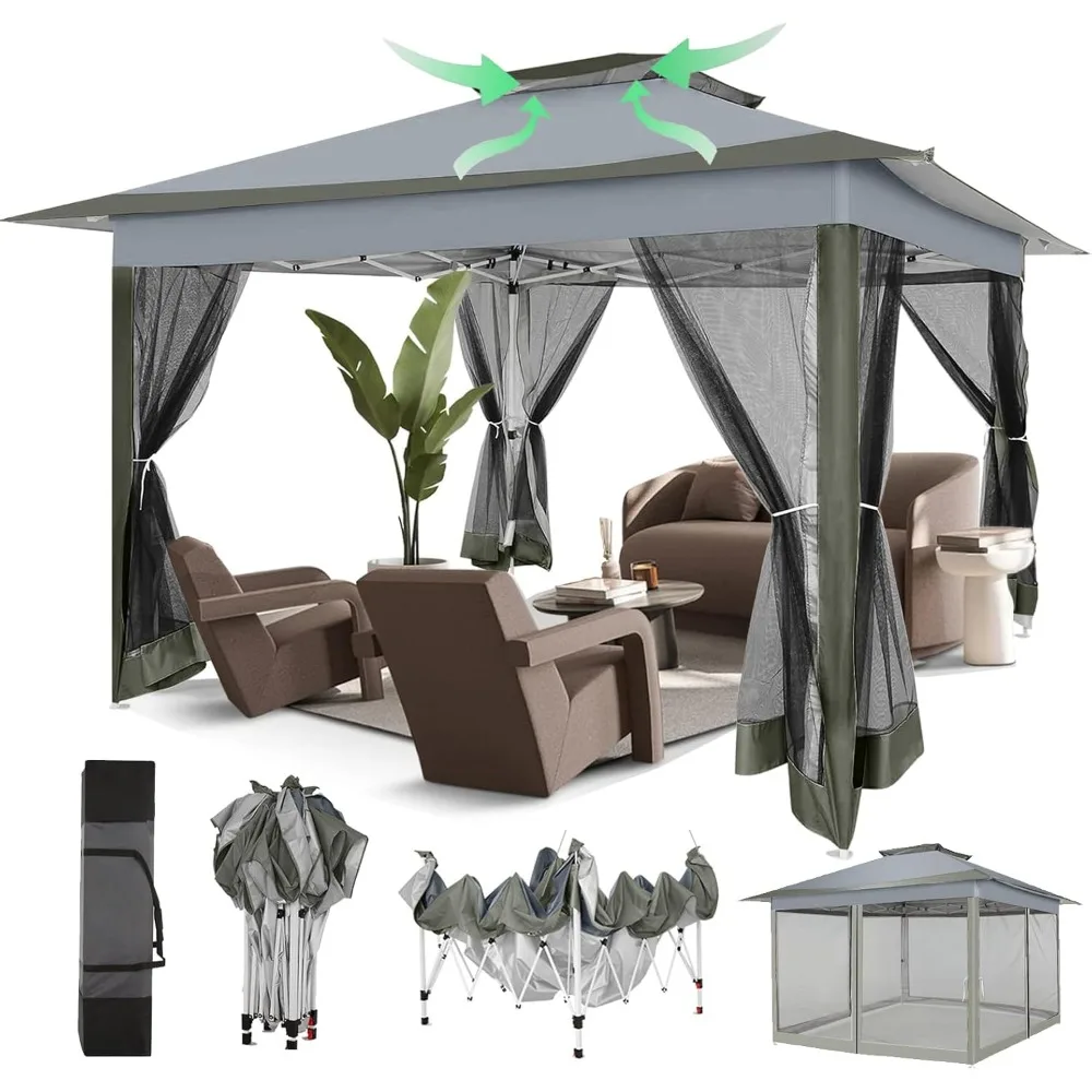 

12x12 pop-up gazebo Clean easy outdoor waterproof upgrade portable gazebo with mosquito net, double ventilated roof