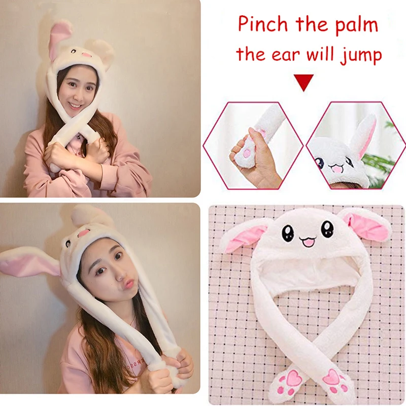 Cute Rabbit Ears Hat Dancing Ear Rabbit Soft Jumping Up Cap Funny Plush  Bunny Rabbit Hat Moving Ears Gift for Adult Kids