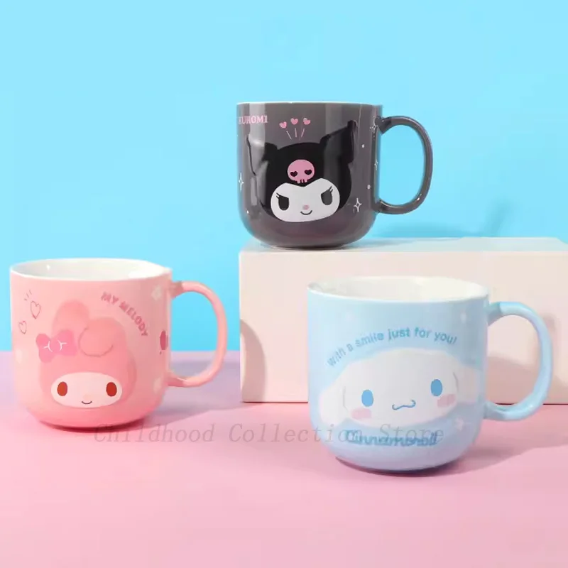 Kawaii Hello Kitty Kuromi melodia Cinnamoroll zabawki figurki akcji uroczy Anime kot pies kubek ceramiczny słodkie prezenty urodzinowe dla dzieci