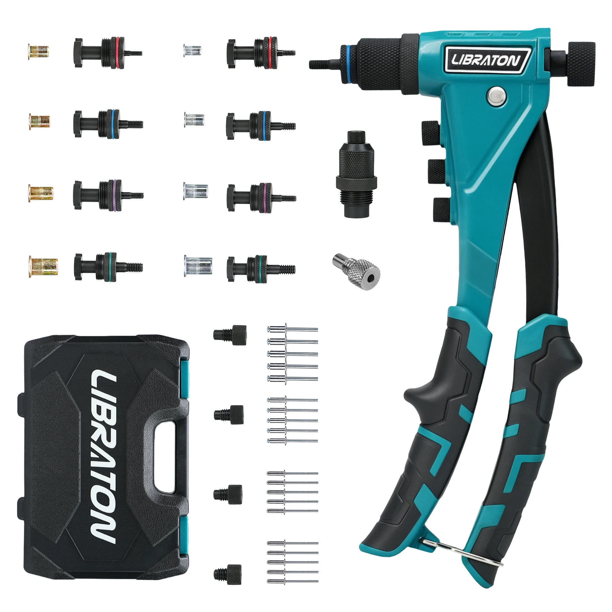 LIBRATON 192pcs 2in1 Rivet Nut and Pop Rivet Gun Kit Manual Adjustable Riveting Tool Kit with Storage Case for Automotive