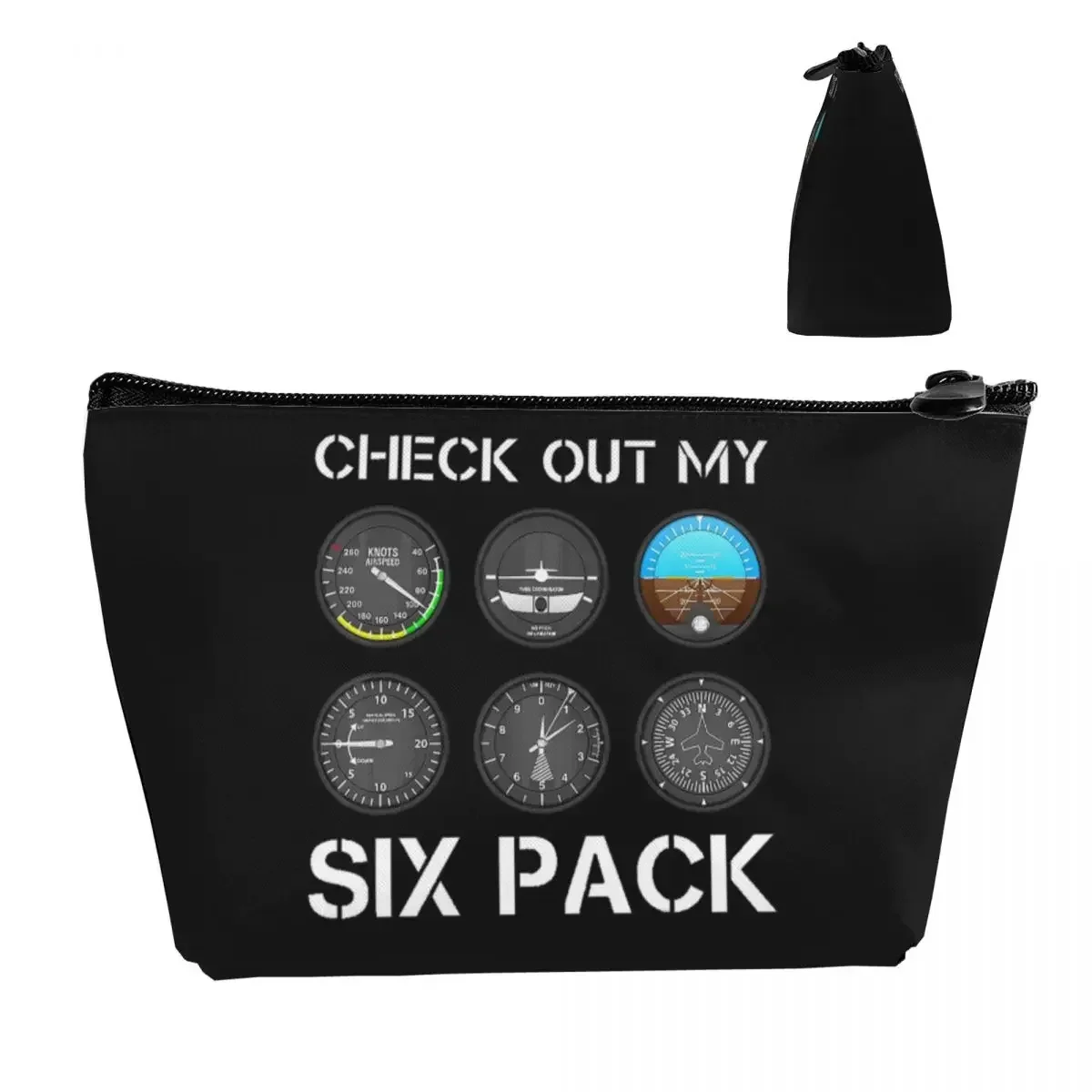 Funny Pilot Top Airplane Six Pack Flight Instruments Travel Cosmetic Bag Cosmetic Case Portable Organizer For Women Female Gift