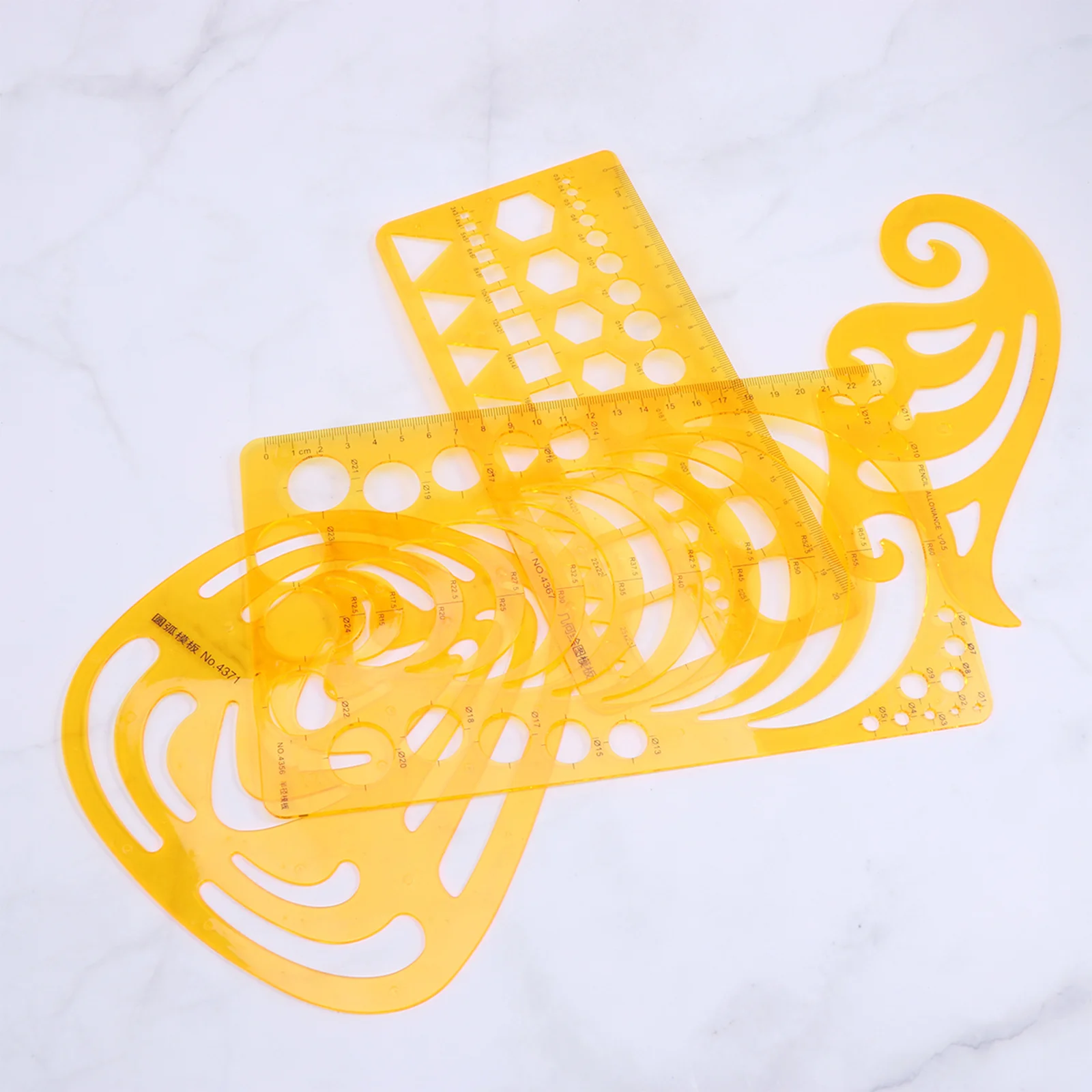 4Pcs Curve Rulers Transparent Orange Expanded Plan Template Measuring Tool for School Office Design Drafting