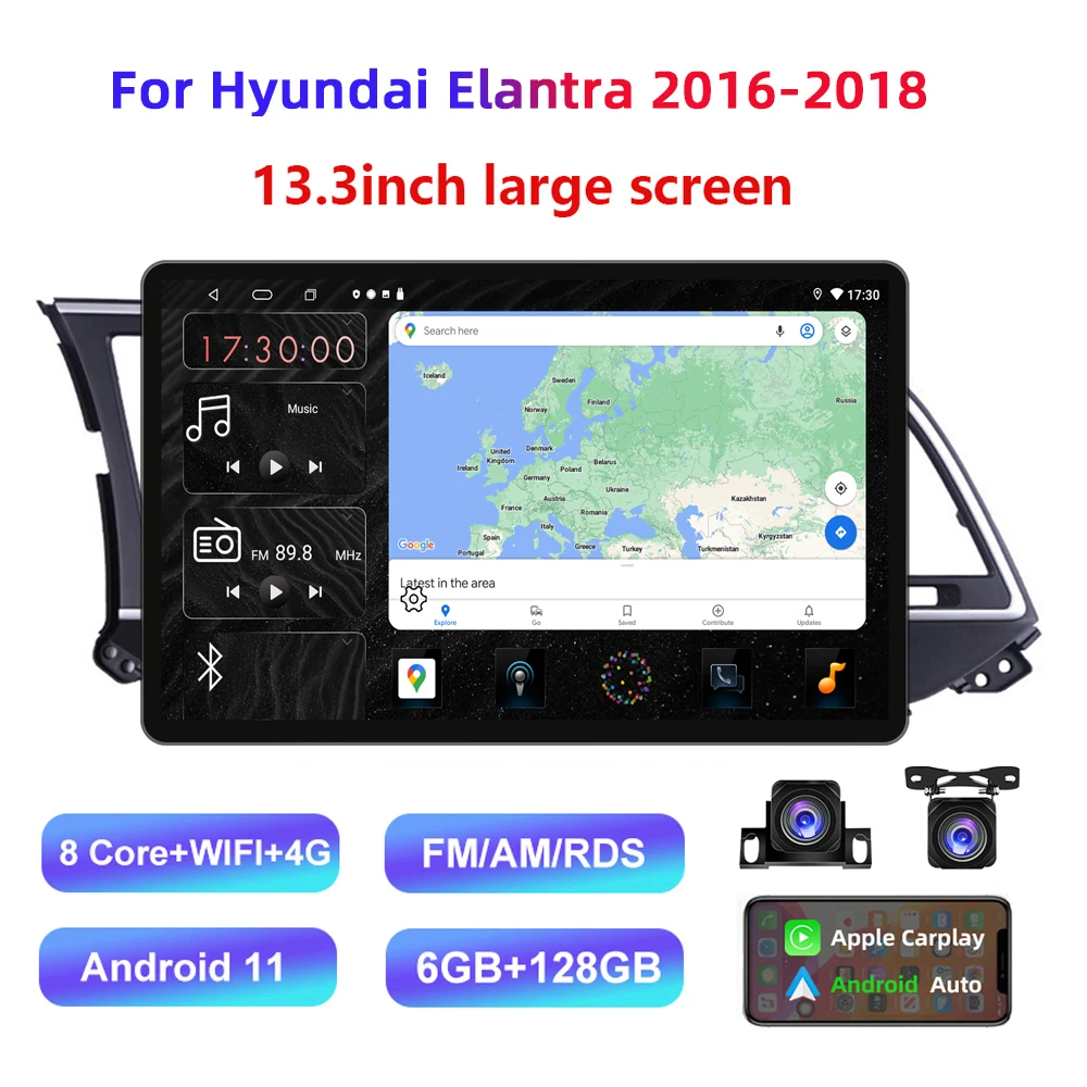 

Мультимедийный проигрыватель для Hyundai Elantra 13,3-2016, 2018 дюйма, HD, Android, 2K, GPS, 4G, Wi-Fi