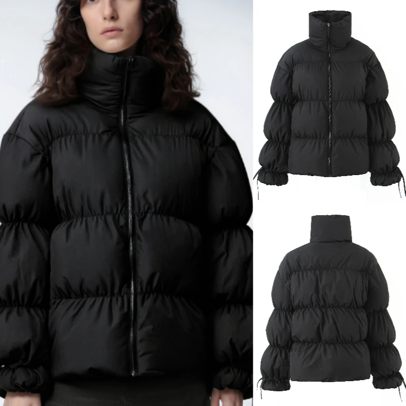 블랙 플러피 코튼 재킷 2025 가을/겨울 패션 우아하고 고급스러운 루즈핏 편안한 캐주얼 스타일 여성용