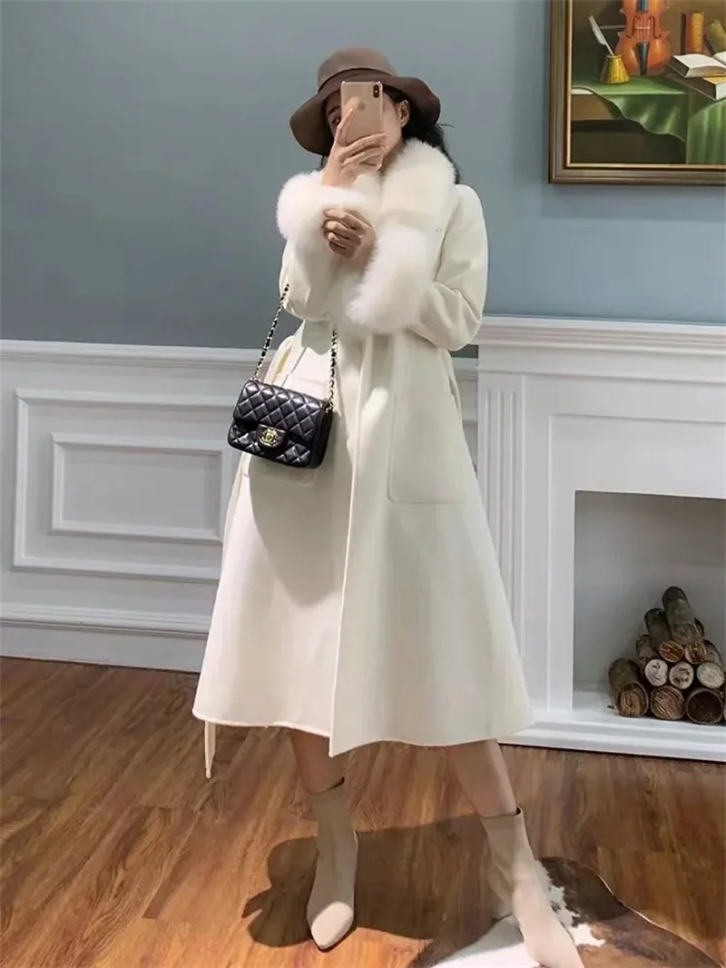 Woolen Collar Woolen Jacket Women 2024 New High-end Feeling Slimming and Lazy Style Long Sleeved Thickened Warm Mid Length Coat