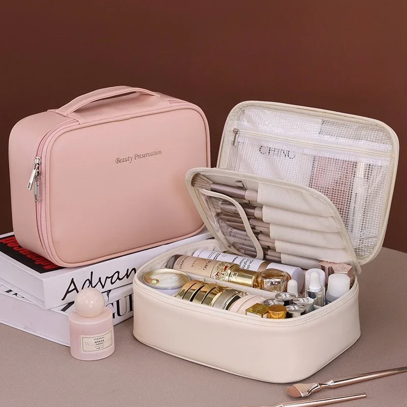 1pcs Leather PVC Detachable Cosmetic Case  Dividers Easy Access To Beauty Supplies For Travel Vacation Simple Wet Cloth Cleaning