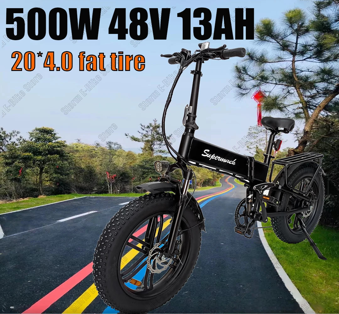 NEW Portable Electric Bicycle 500W Brushless Motor 48V13AH Lithium Battery City Electric Bike 20 Inch Fat Tire Mountain E-Bike