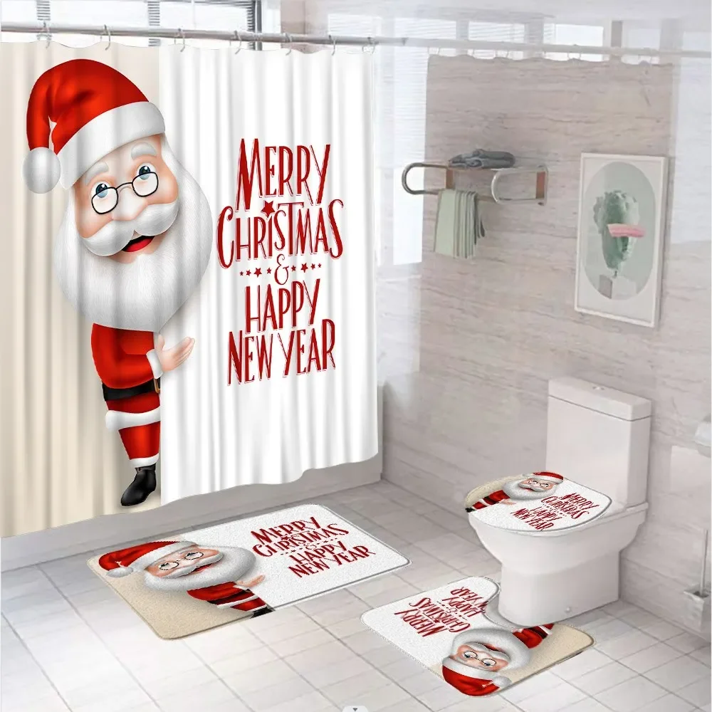 

Забавные рождественские занавески для душа с Санта-Клаусом, 4 шт., Нескользящие декоративные занавески для ванной комнаты