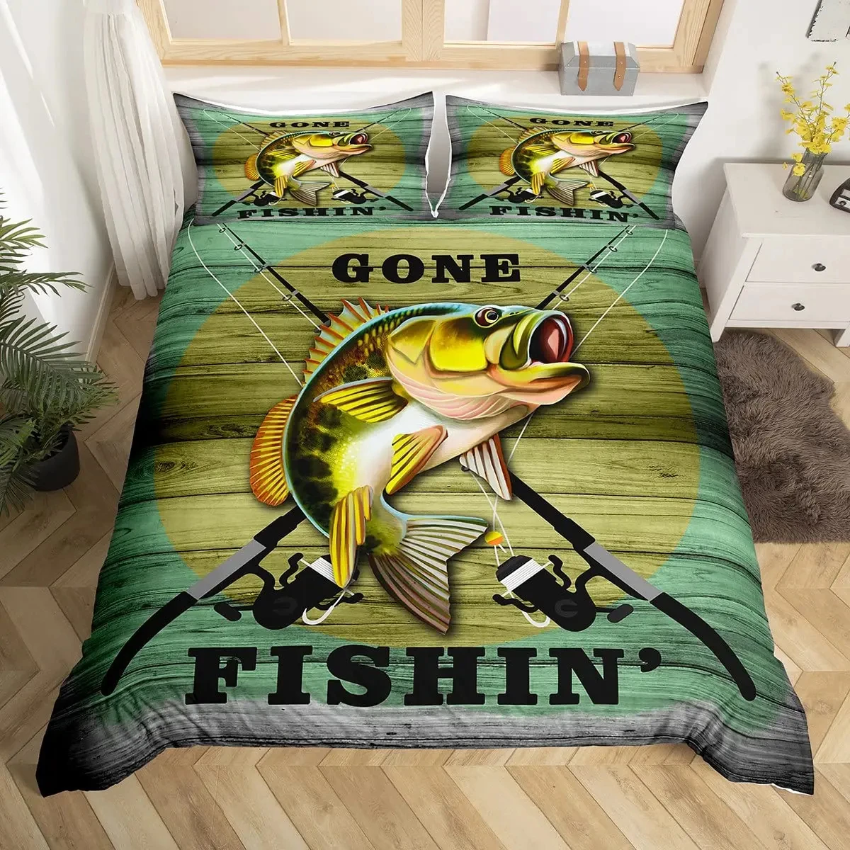 

Pike Fish Bedding Striped Bass Big Pattern Hunting and Fishing Themed Duvet Cover for Boys BedRoom Decorations for Teens