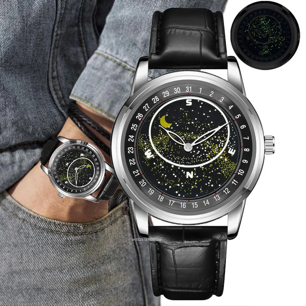 

Fashion Creativity Brand Watches For Men Luminous Starry sky Design Sports Watch Comfort PU Leather Men Wristwatches Clock