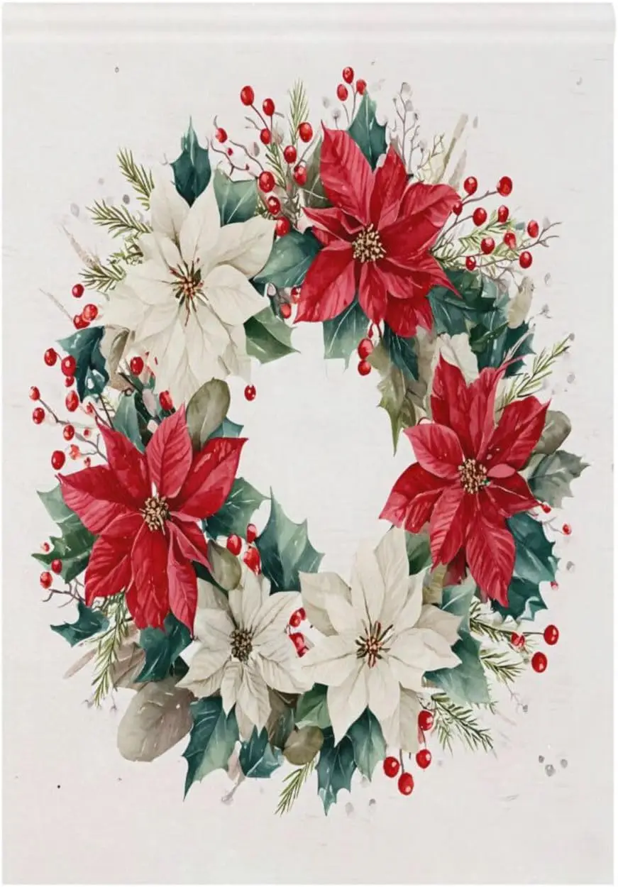 SUABO Garden Flag 12x18inch Christmas Wreath with Poinsettias Garden Flags Yard Porch House Flag Double Side for Home Outdoo yyi