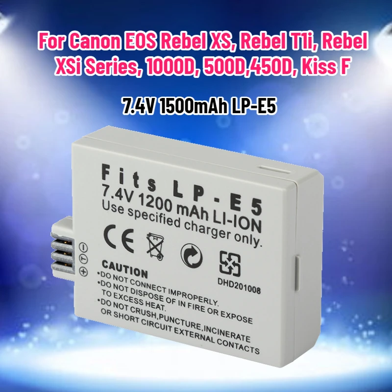 

7.4V 1500mAh LP-E5 Camera Battery for Canon EOS Rebel XS, Rebel T1i, Rebel XSi Series, 1000D, 500D,450D, Kiss F