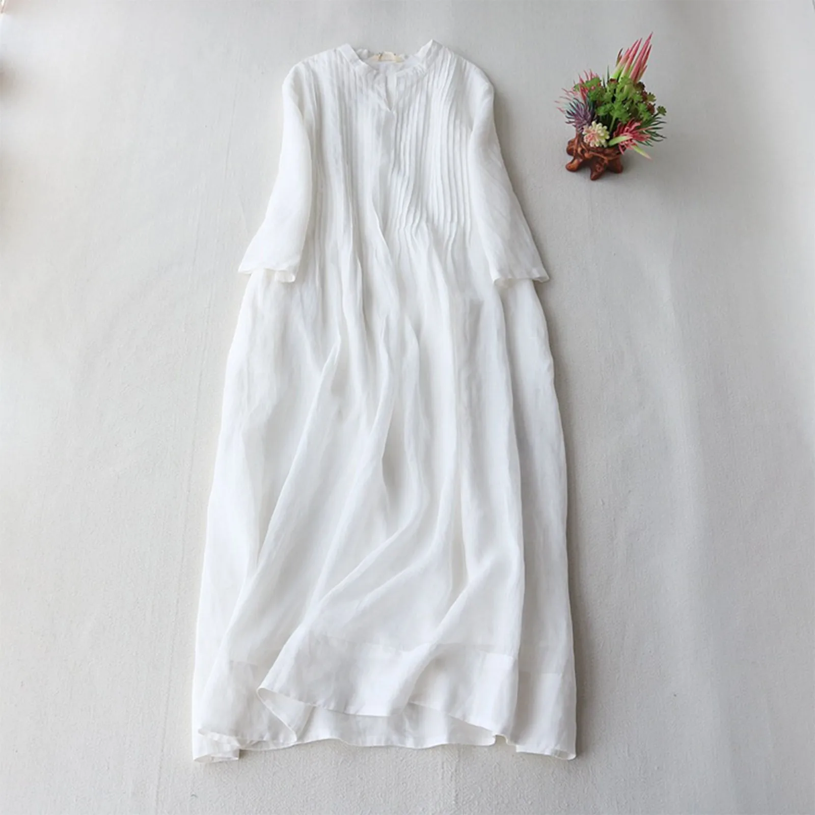 

Women's Summer Fashion Elegant V Neck Pleated Loose Casual Short Women's Dresses Women Summer Tunic Dress V Neck Casual Loose