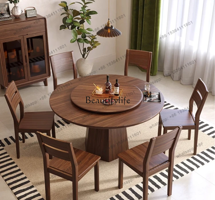 

56*parts and accessories*New Chinese solid wood black walnut medieval style round table with turntable
