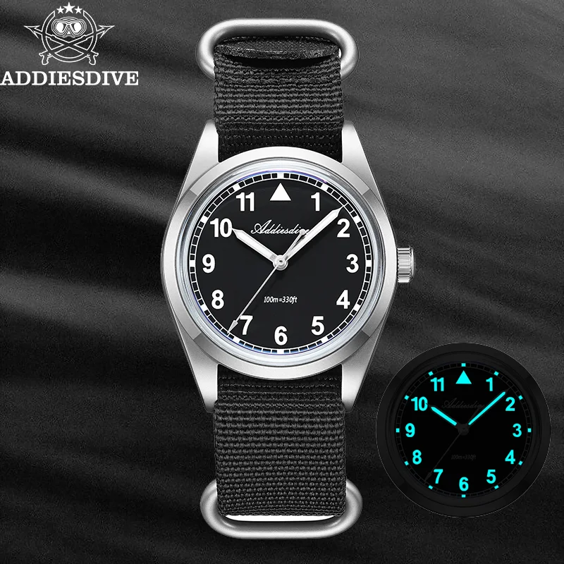 

ADDIESDIVE 36mm Quartz Watches VH31 Bubble Mirror Glass Luxury Watch 10Bar Waterproof Luminous New Men's Retro Pilot Wristwatch