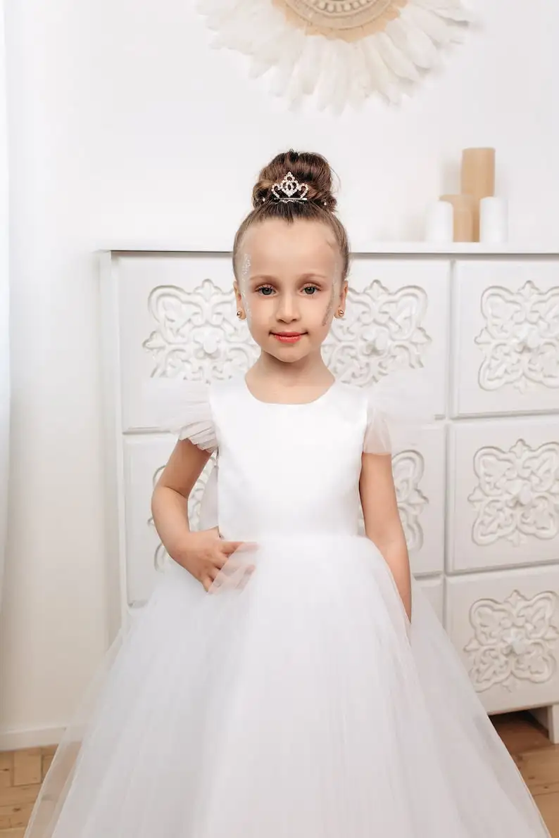 فستان فتاة الزهور البيضاء فستان زفاف الأميرة وصيفة العروس الصغيرة الطفل مفتوح الظهر فستان فتاة فساتين الحفلات المسائية #6