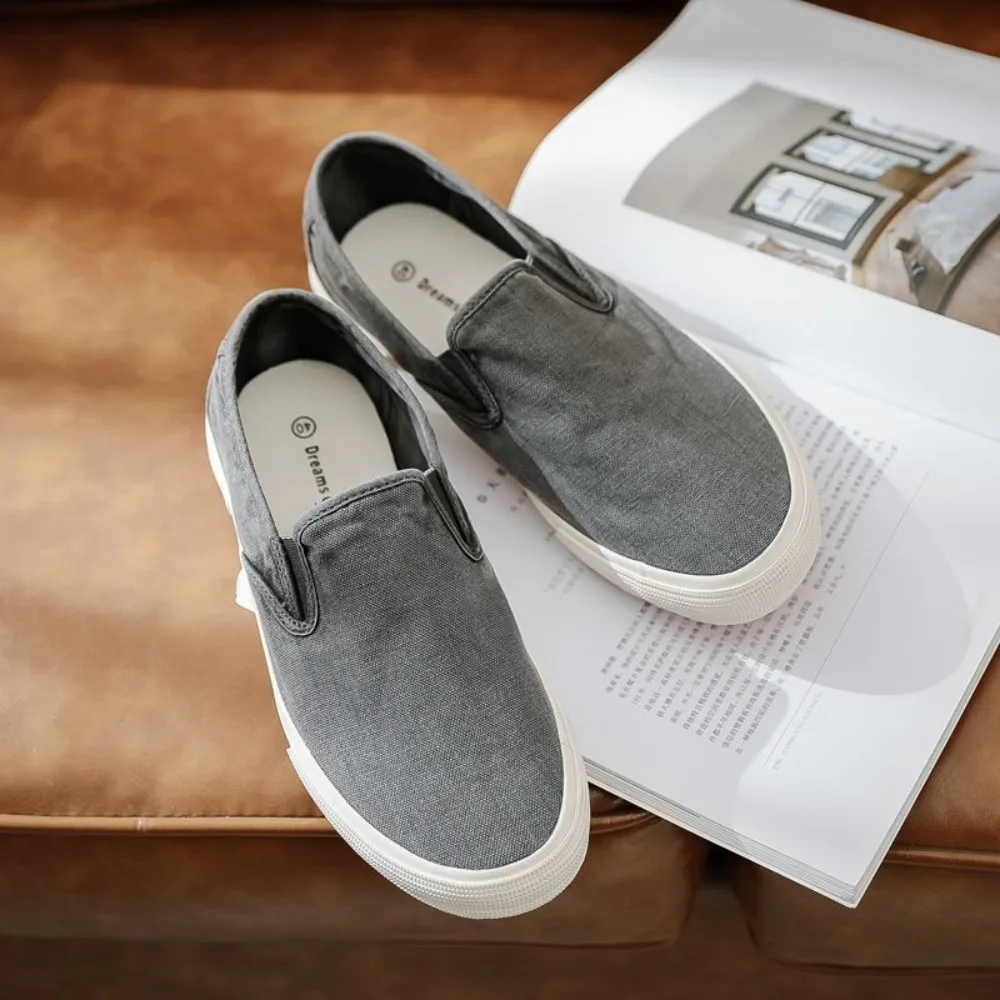 Men's Washed Canvas Shoes 2026 Summer New One Foot Flat Shoes for Mens Vintage Simple Men's Casual Sports Shoes Sneakers Men