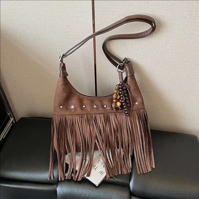 

2025 Новая модная женская сумка-тоут, роскошная дизайнерская сумка через плечо с бахромой, стильная ретро-сумка на плечо, модная повседневная сумка