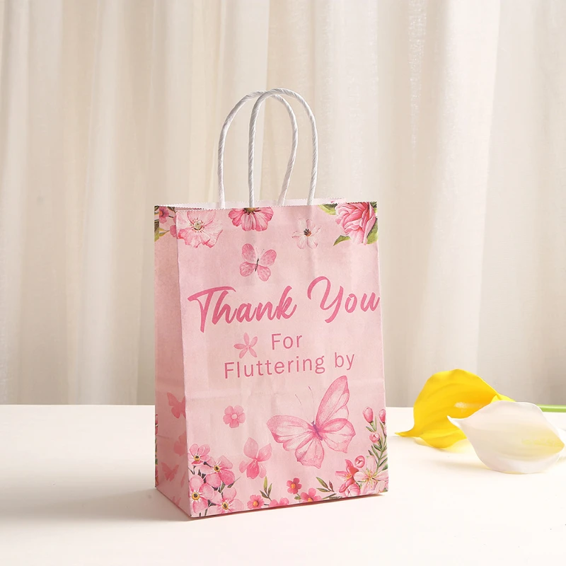 1pcs Kraft Paper Gift Bags Thank You Butterfly Cute Packing Bag For Small Business Shopping Wedding Birthday Candy Jewelry Box