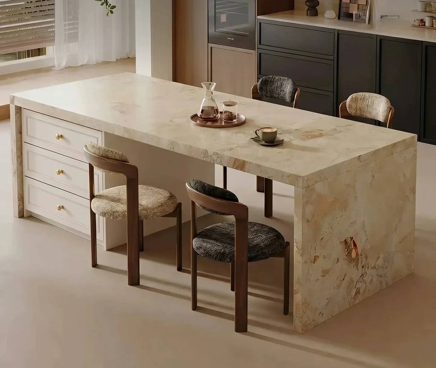 Medieval Style Garden Rock Slab Flush High-end Household Living Room Island Table IntegratedX15