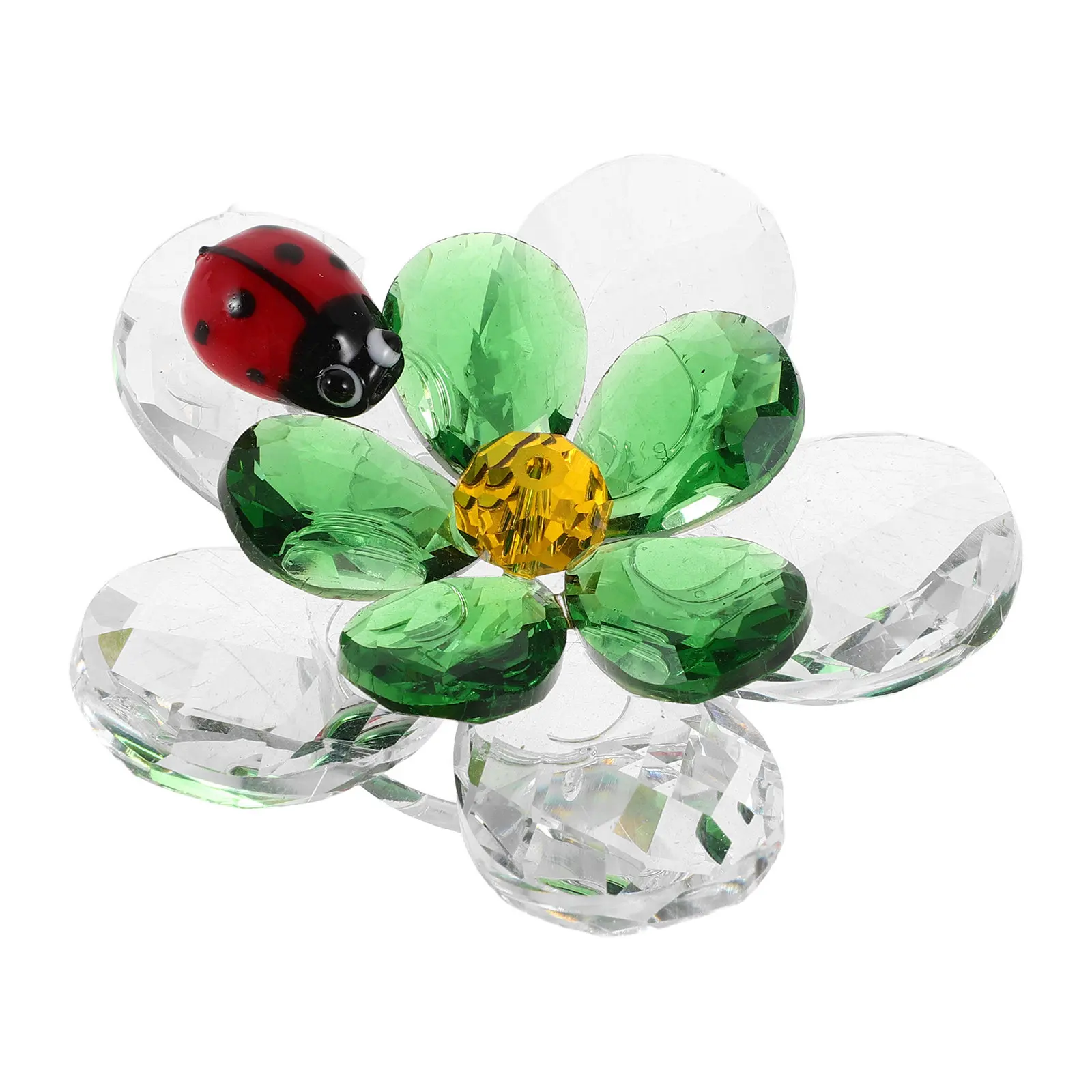 Crystal Floral Sculpture Desktop Ornament – Lifelike Flower & Ladybug Home Office Decor, Modern Table Centerpiece