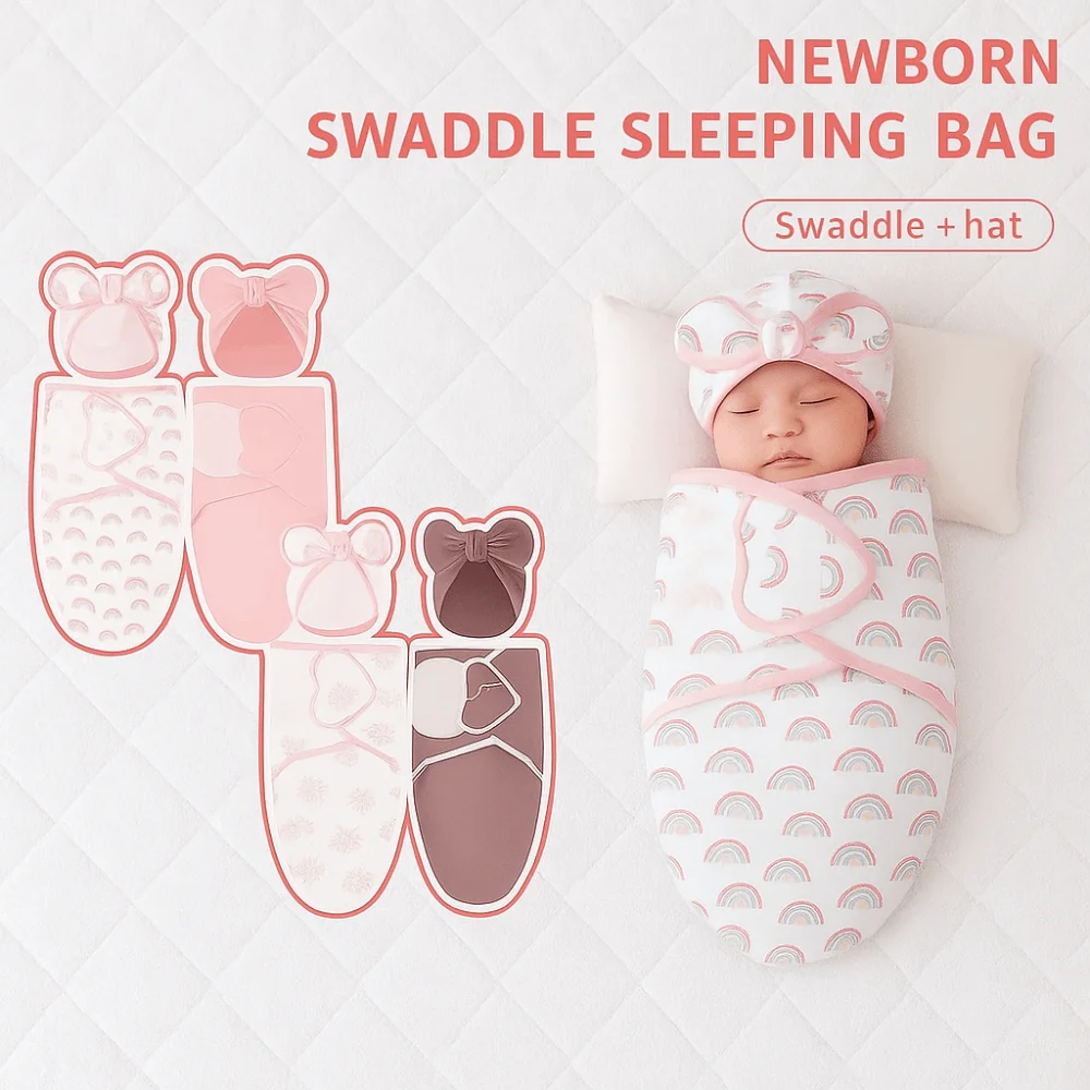 Bowknot بطانية قبعة مجموعة لينة النسيج زهرة الوليد التصوير بطانية تنفس قابل للتعديل التفاف الرضع قماط بطانية