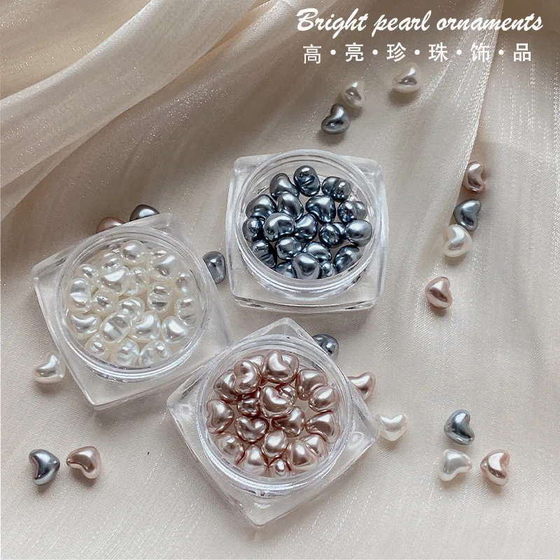 1Pot Nail Art Pearl Rhinestones Bright Heart Pearl Nail Mini Gem Stones Baroque 3 Colors DIY 3D Crafts For Nail Art Decoration