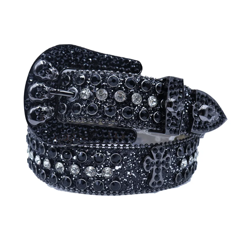 Fashion Punk Men Women BB Western Rhinestone Belt Bling Studded Sparkly y2k PU Leather Belt