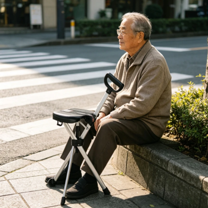 2 in1 Cane Chair with Seat Folding Cane Stool for Elderly Mobility Aids with One-Button Open Close Mobile Chair Walking Sticks