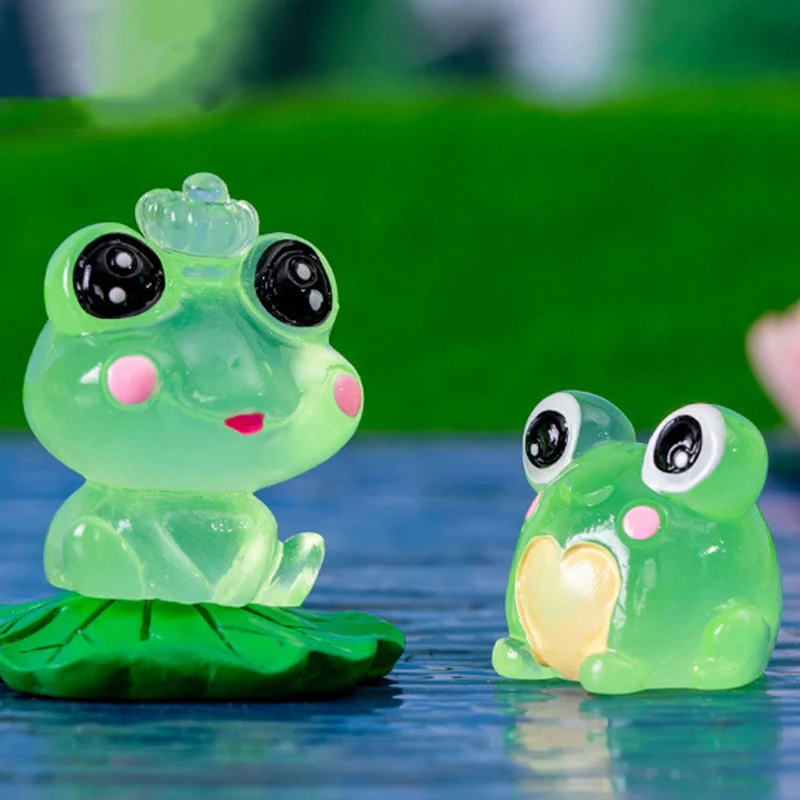 6PCS DIY decorative figurines Gift Luminous Frogs Fairy Garden Decoration Miniature Frog Figurines Glow At Night Home Decor