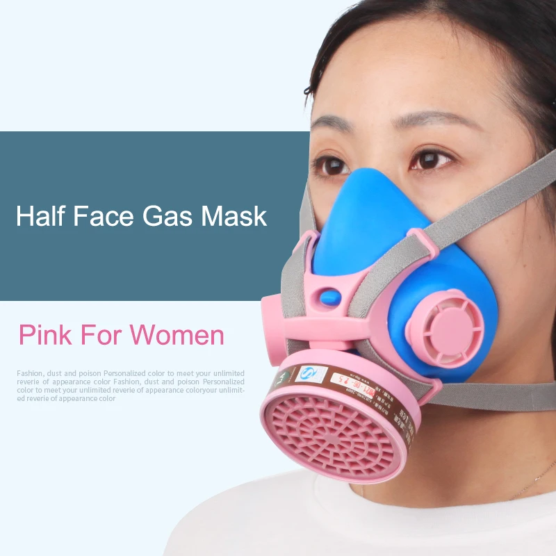 Pink New Half Face Gas Respirator Dust Mask Self Breathing Dual Filtering Cartridge For Spraying Painting Polishing Work Safety