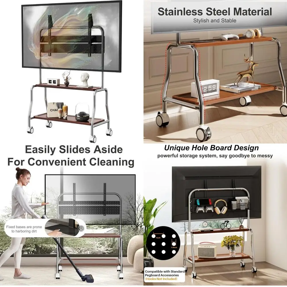 

Портативная передвижная подставка для телевизоров с диагональю 32-75 дюймов, из нержавеющей стали, выдерживает до 110 фунтов, с фиксирующимися колесами и креплением VESA 600x400 мм.