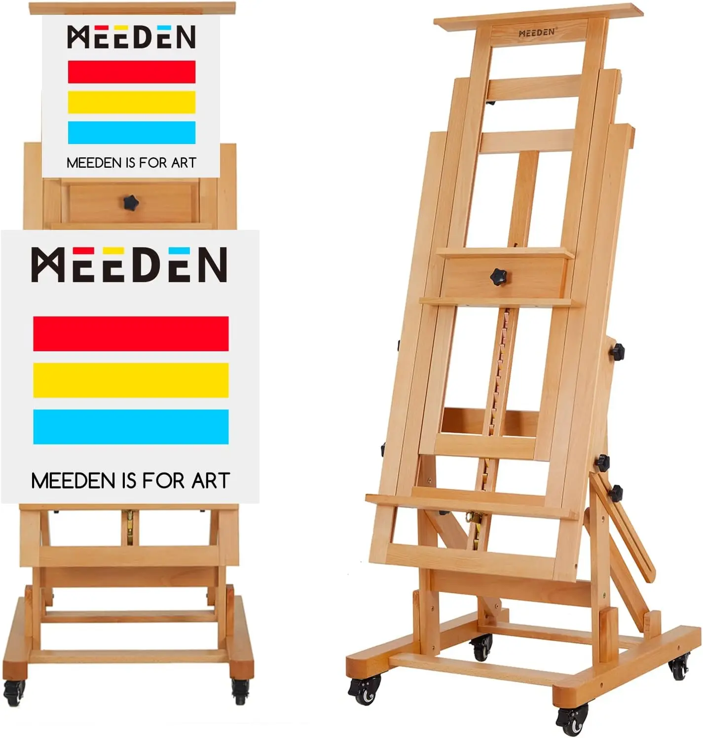 

Movable Large H-Frame Painting Easel - Artist Studio - Heavy Duty Art Stand for Adults, Solid Beech Wood Holds