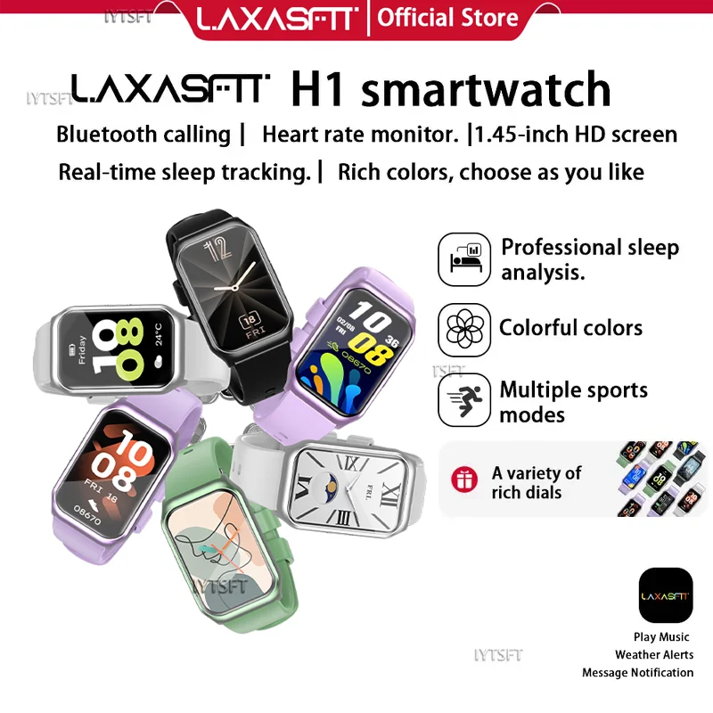 LAXASFIT New Smart Watch 1.45 inch Sleep Monitoring Function Bluetooth Call Message Reminder Sporty Pedometer Smart Bracelet