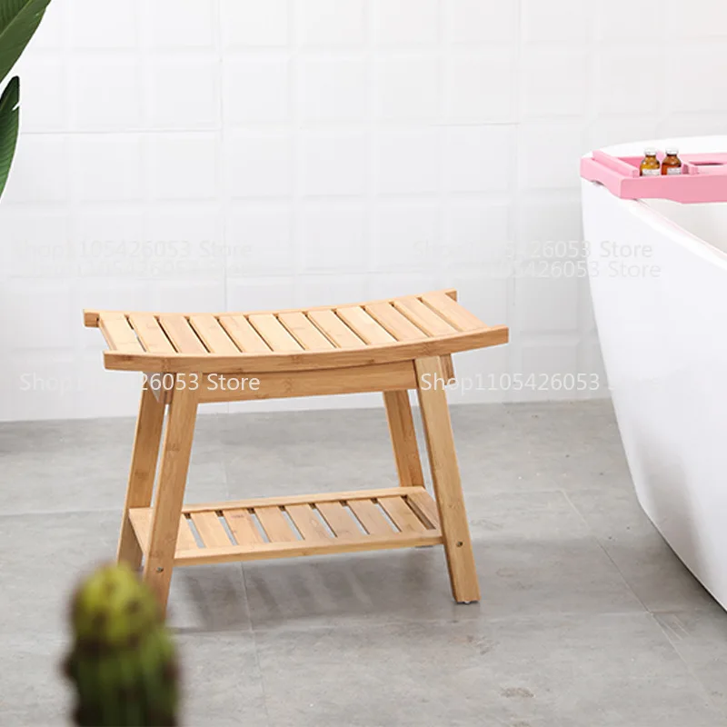 Bathroom bamboo and wood bathroom stool, bathroom non-slip stool, thickened storage stool, shoe stool