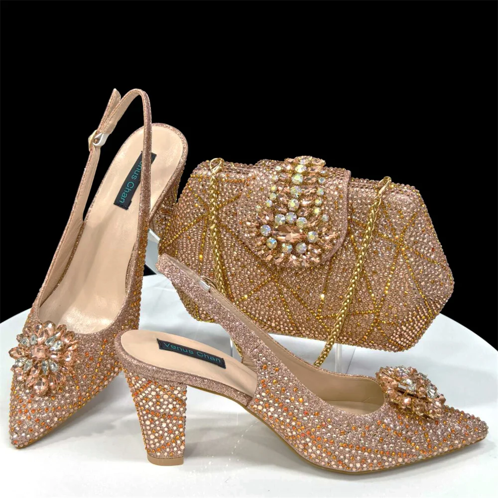 

doershow beautiful Italian Shoes And Bag Sets For Evening Party With Stones Italian Leather Handbags Match Bags! HDF1-39