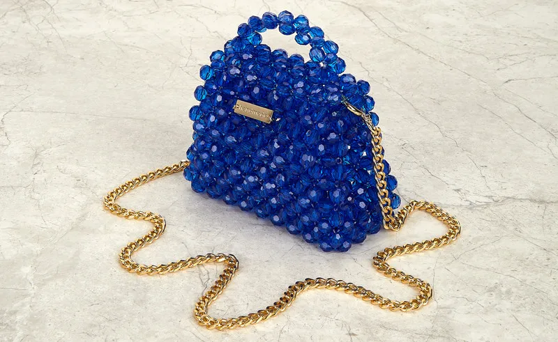 Mini bead bag designer handmade crossbody bag clear Acrylic crystal stone beaded box totes handbag women small pearls purse 2022