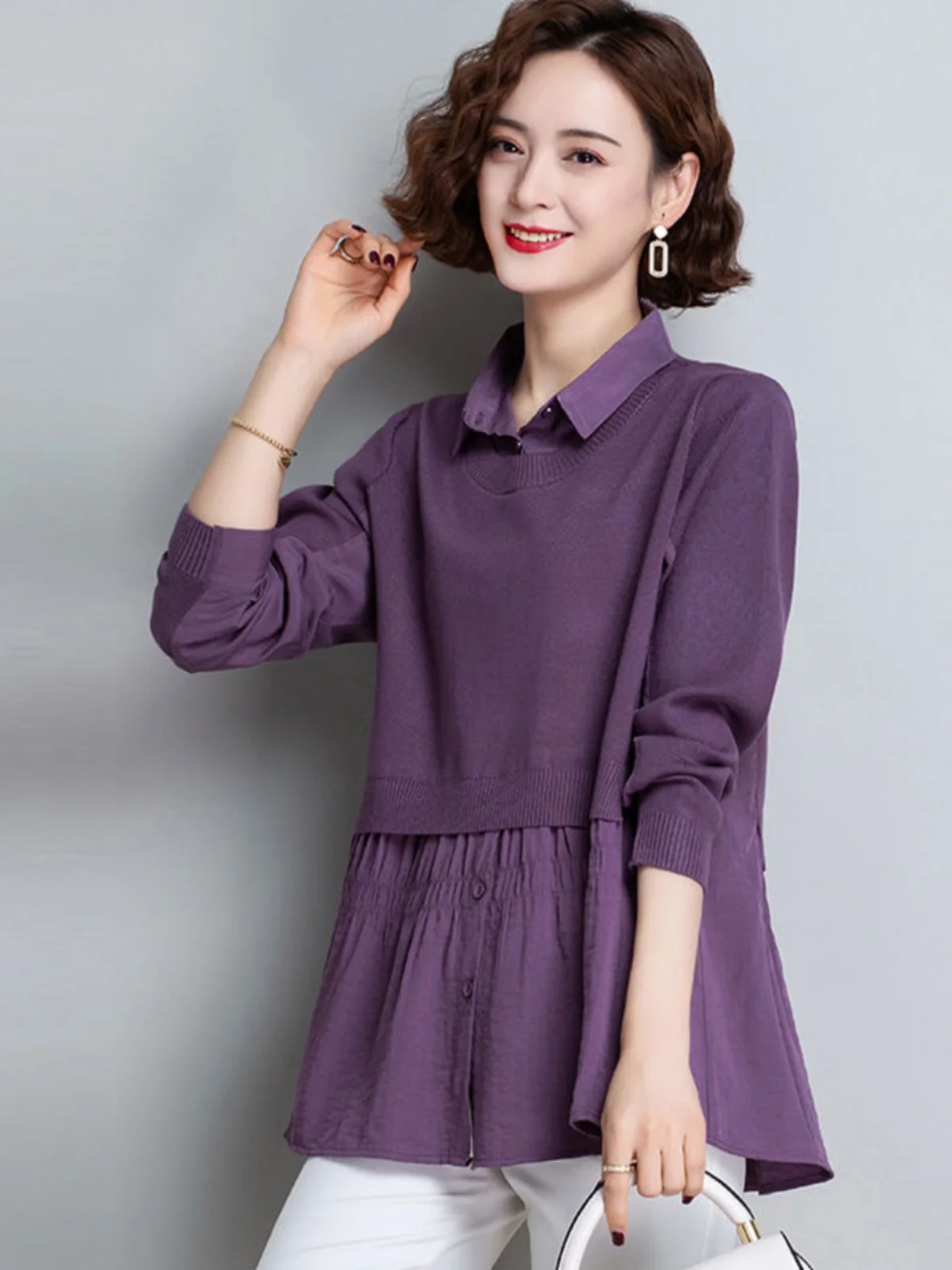 여성 니트 베이스 셔츠 봄 신상 긴팔 야구 칼라 스웨터 고급 패션 한국 버전 상의