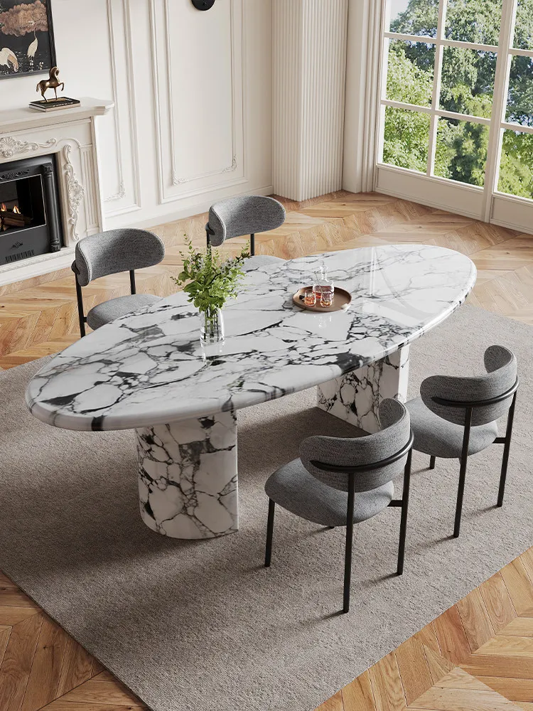 Any Size Custom Modern Luxury Oval Bulgari Marble Dining Table Interlaced Black White Veins Soft Corner Premium Home Table Piece