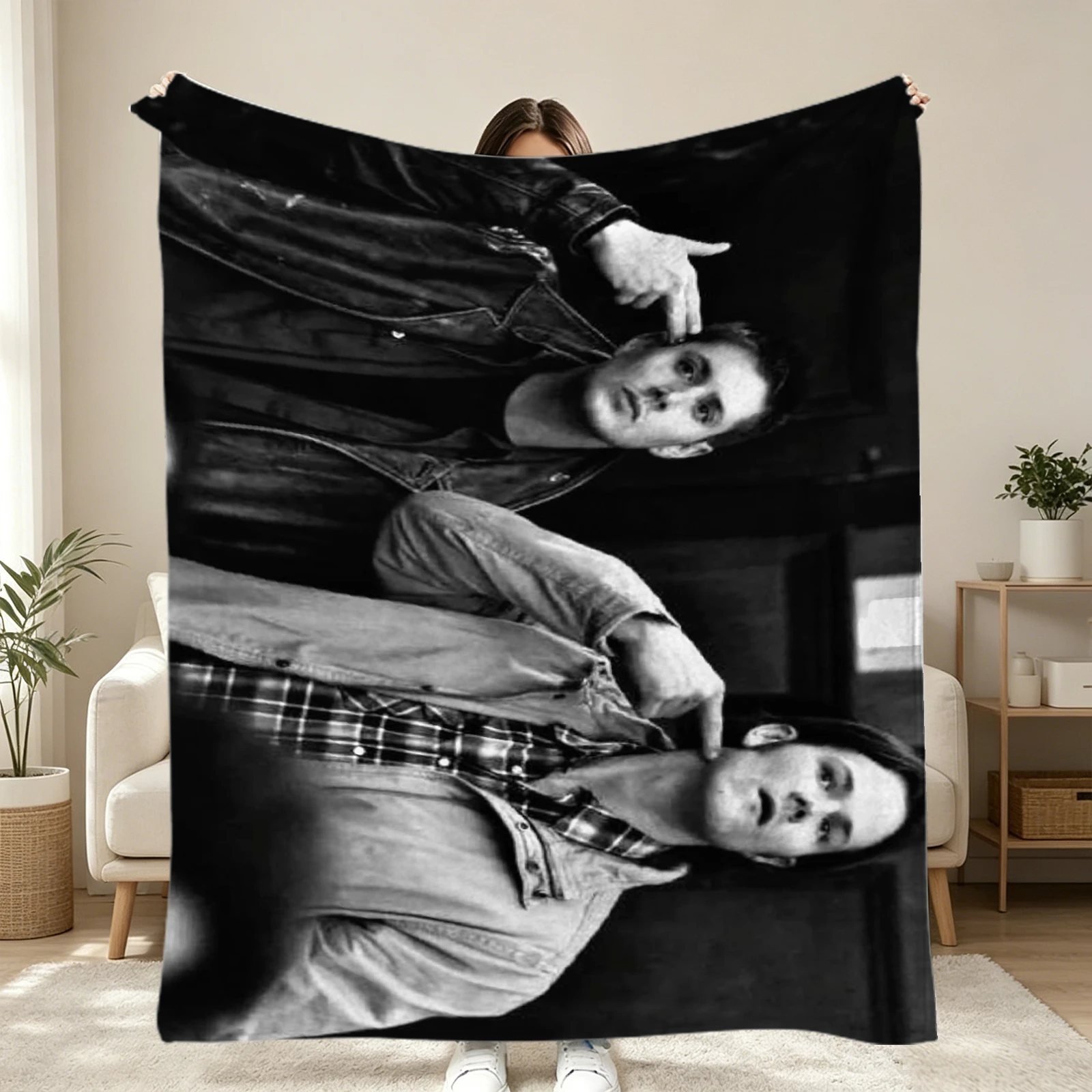 Winchester Bro Print Flannel Blanket, Dean Sam Destiel Throw Blanket Soft for Home Sofa Bed Decor, Birthday Gift for Friend Fans