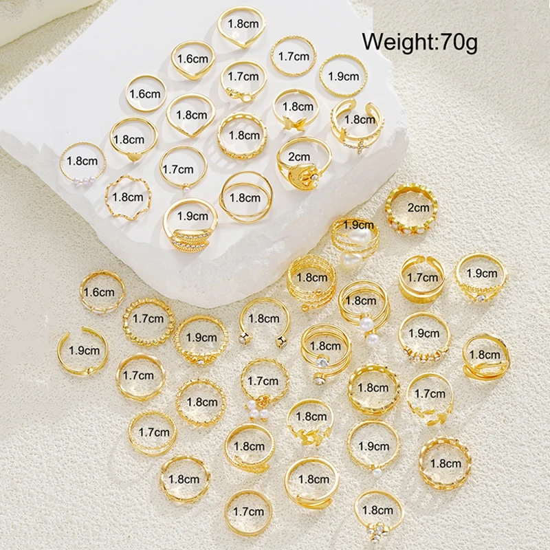 الذهب اللون زهرة اللؤلؤ ورقة تصميم المعادن المفصل خواتم مجموعة الإبداعية هندسية المشتركة خواتم للنساء مجوهرات حفلات الزفاف اليومية #6