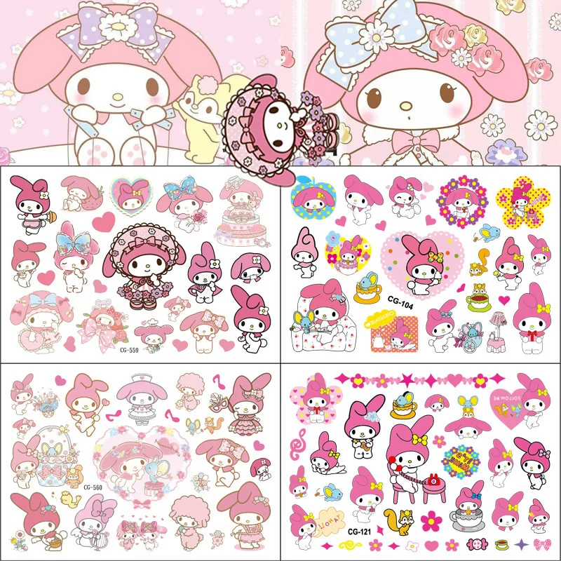 Random 2pcs Cartoon My Melody Tattoo Stickers Sanrio kawaii Sticker Waterproof Temporary Tattoo Children Girls Birthday Gift Toy