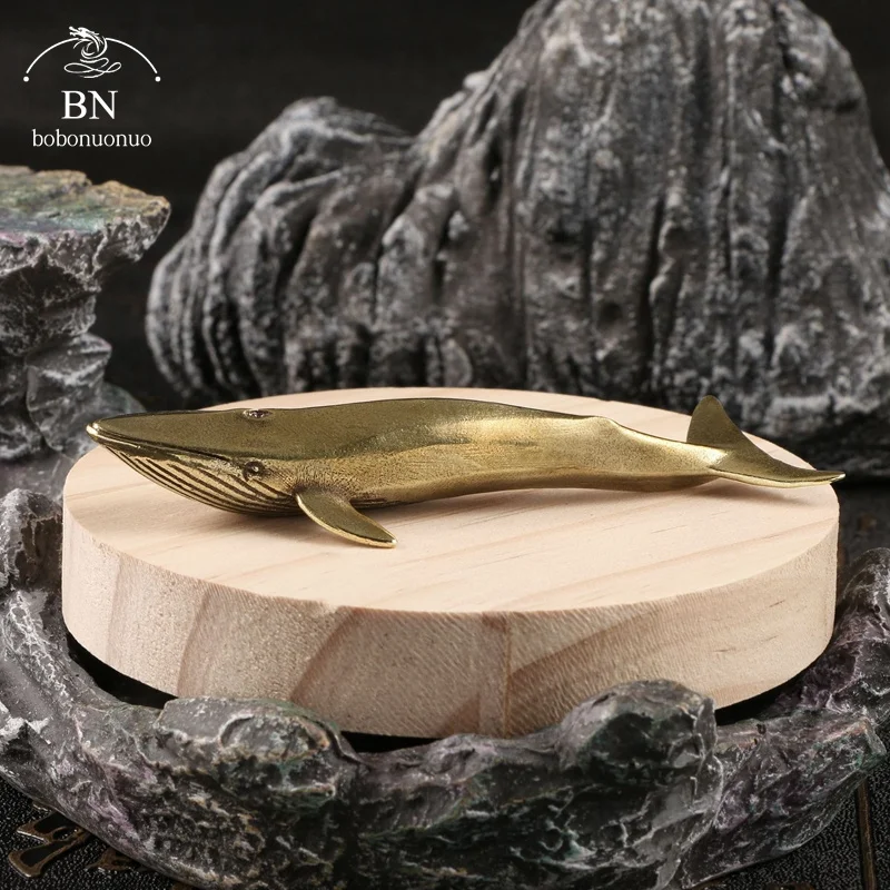 Solid Brass Blue whale Figurines Vintage Sea Animal Statue Desktop Ornaments Office Decorations Crafts Accessories Child Gifts