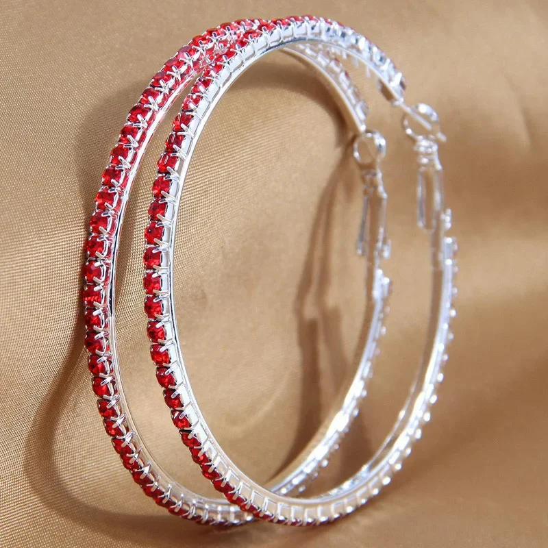 6.3cm Fashion Bling Full Rhinestone Circle Earrings Women Multicolor Crystal Zircon Big Round Hoop Earrings Party Jewelry Brinco